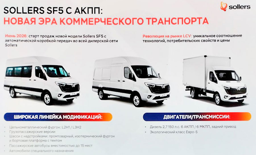 Российский производитель объявил о продажах линейки коммерческих автомобилей Sollers SF5 по цене от 3,27 млн. рублей