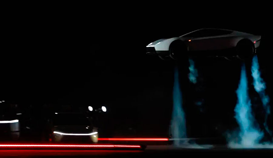 Шоу Tesla Roadster: спорткар перепрыгивает автомобили и вращается в воздухе
